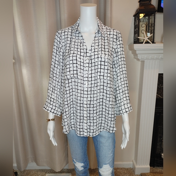 IZ Byer Roll-Tab Shirt, White Black L - Picture 2 of 9